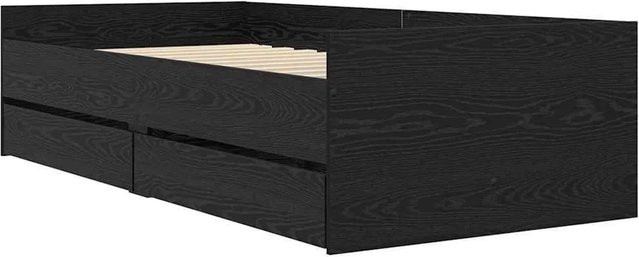 vidaXL Bettrahmen aus massivem Kiefernholz mit Schubladen in Schwarz und Eichen-Optik, rustikales Design, B/T/H: 90 x 200 cm - Bild 1
