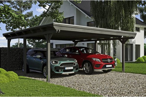 SKANHOLZ Carport Emsland aus Holz in Grau mit Regenrinne, B/T: 613 x 604 cm, Firsthöhe: 248 cm - Bild 1
