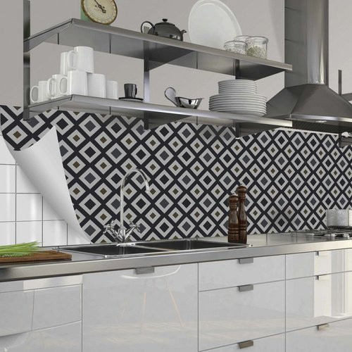 mySPOTTI Küchenrückwand Kojo in Blau und Beige mit grafischem Design aus PVC, Breite: 220 cm, Höhe: 60 cm - Bild 1