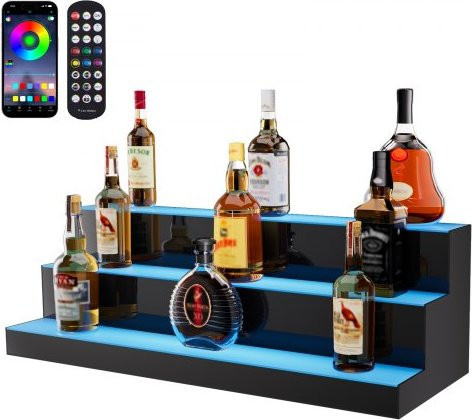 VEVOR LED Spirituosenregal aus Acryl mit 3 Ebenen, beleuchtetes Flaschendisplay für Home Bars mit App- und Fernbedienung, Multicolor, Transparent, Breite: 76,2 cm, Höhe: 76,2 cm, Tiefe: 30 cm - Bild 1