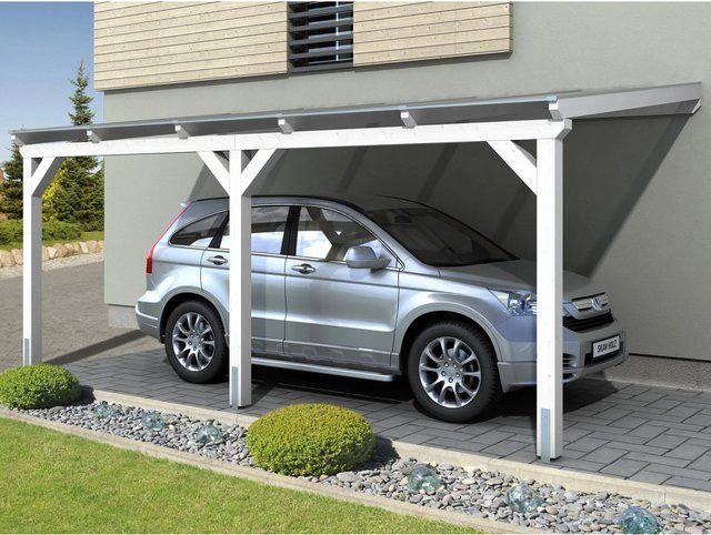 Skan Holz Carport Vogtland Weiß B/T: 300 x 541 cm, Firsthöhe: 262 cm - Bild 1