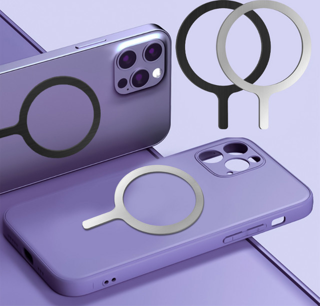 Selbstklebender Metallring für Apple iPhone Hüllen als Magsafe Magnetischer kabelloser Ladering in Silber - Bild 1