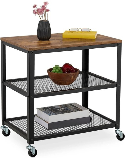 Relaxdays Rollwagen aus Stahl in Schwarz mit 3 Ablagen und Rollen, B/T/H: 61 x 60 x 40 cm - Bild 1
