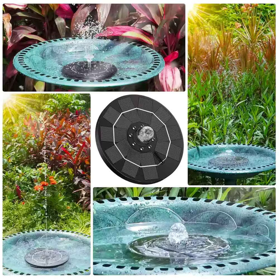 SHENZHITECH Solar-Vogelbadbrunnen mit RGB-LED-Lichtern und zwei Betriebsmodi für Garten und Teich, Multicolor - Bild 2