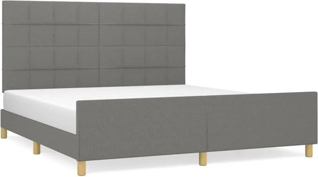 vidaXL Bettgestell mit Kopfteil in Dunkelgrau, Stoff und Holz, B/T/H: 160 x 200 x 128 cm - Bild 1