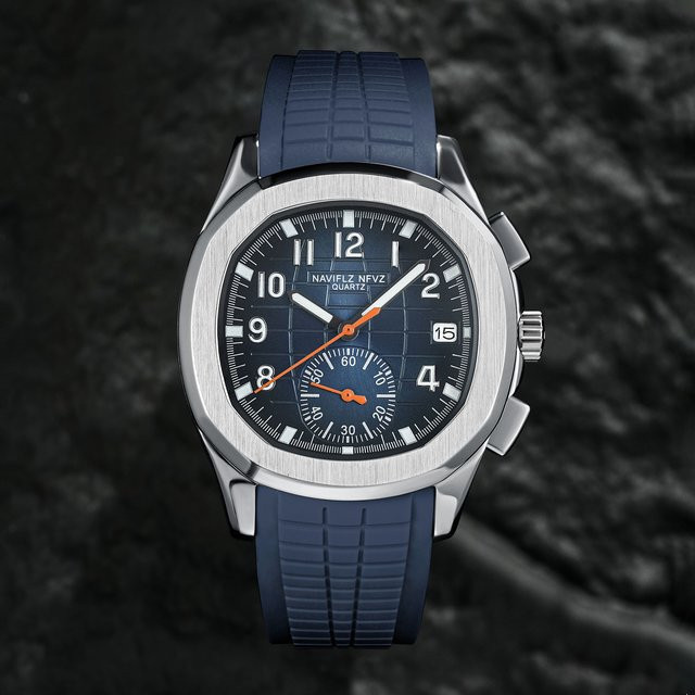 NAVIFLZ Armbanduhr Quarz, Edelstahl, Silber, Silikon, Herren - Bild 1