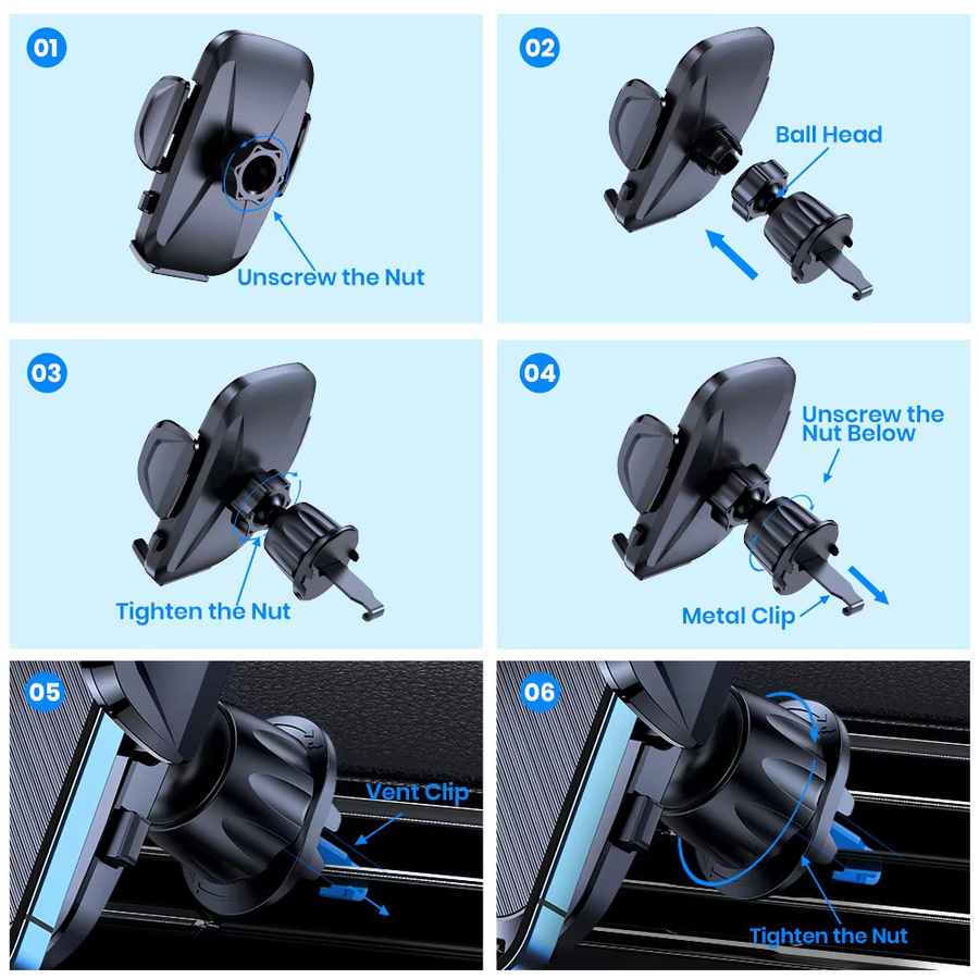 TOPK Autotelefonhalterung für Lüftungsschlitze mit Metallhakenclip und 360 Grad Rotation in Schwarz - Bild 6