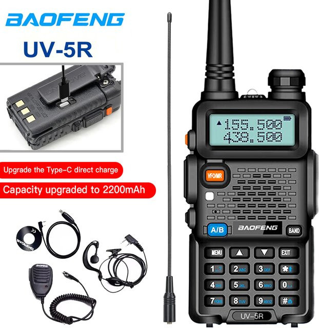 Baofeng UV-5R Dual Band Handfunkgerät mit USB-Ladefunktion, Schwarz, 128 Kanäle, 2200mAh Akku - Bild 1