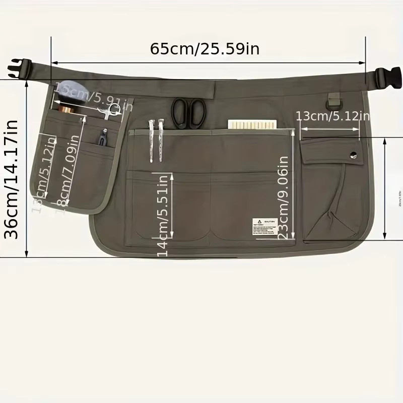 Werkzeugtasche aus Segeltuch mit mehreren Taschen für Garten, Industrie und Friseur, Grau und Grün, B/T/H: 65,0 x 36,0 cm - Bild 3