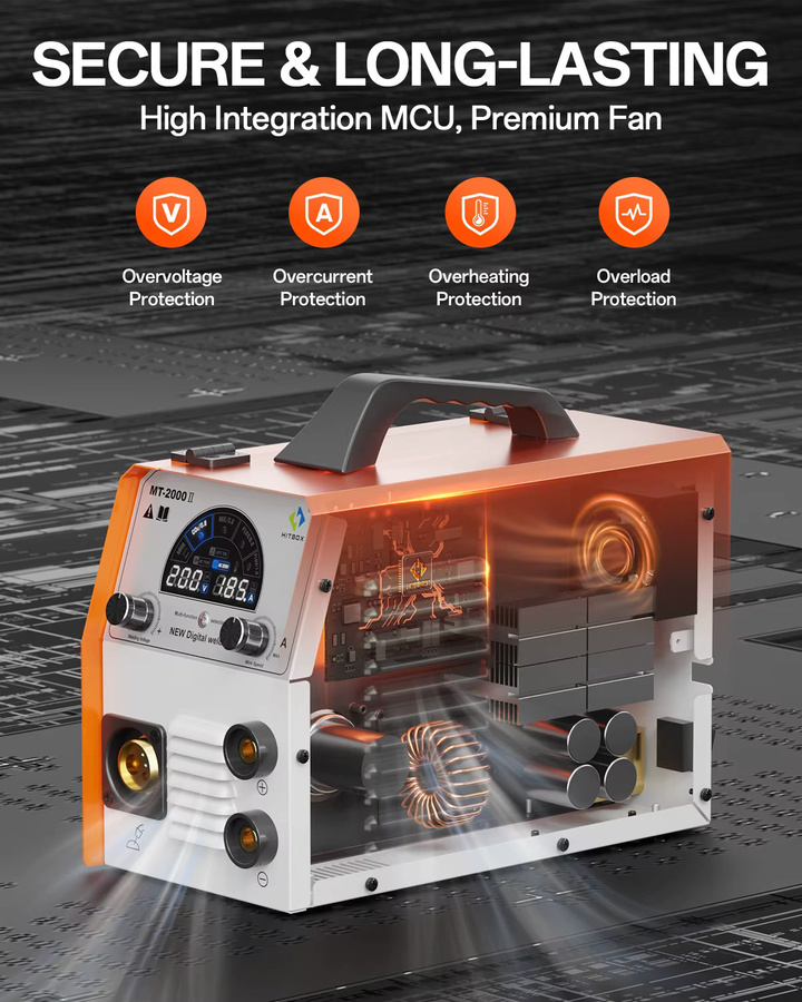 HITBOX MT2000II 4-in-1 Schweißgerät 220V IGBT Inverter MIG Gas/Gaslos MMA Lift TIG in Orange - Bild 7