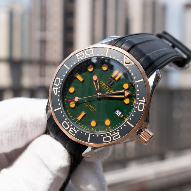 OBLVLO Armbanduhr Automatik, grünes Zifferblatt, Silikonarmband, Herren - Bild 1