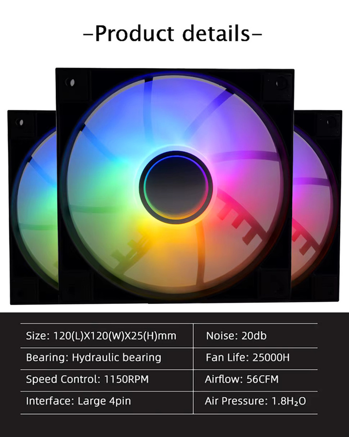 MANMU RGB PC Gaming Computer-Lüfter und CPU-Kühler, 120mm, Multicolour - Bild 3
