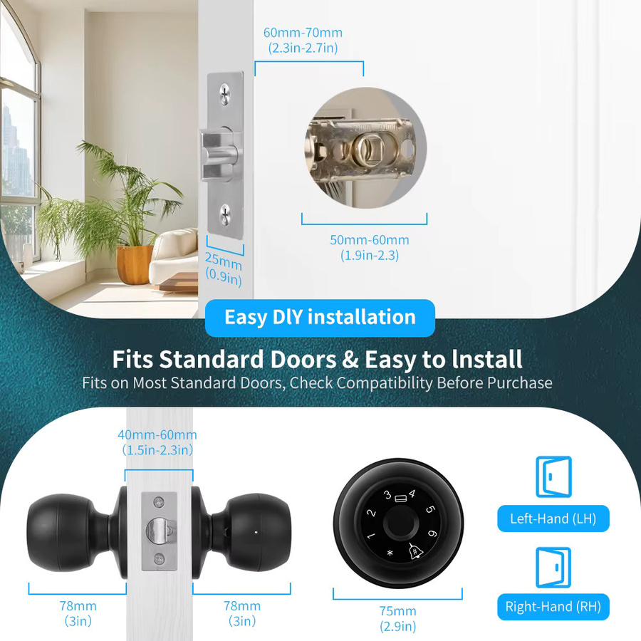 Tuya Smart Lock Digitales Elektronisches Schloss mit Fingerabdruck, Passwort und IC-Karte in Schwarz - Bild 5