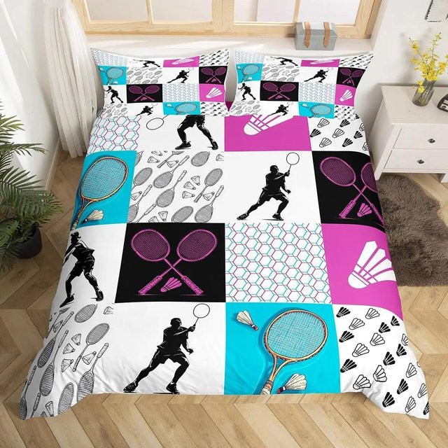 Badminton Bettwäsche-Set Lodestar mit Badminton-Sportmuster in Schwarz und Multicolour, Bettbezug und Kissenbezug aus Mikrofaser, Breite: 135 cm, Länge: 200 cm - Bild 1