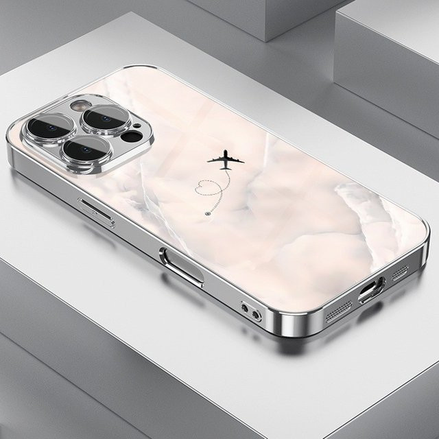 Luxus Handyhülle aus gehärtetem Glas mit Reise Flugzeug und Herz Motiv für Xiaomi Redmi Note 14 14c 13 12 13c 11 12c 10 A3 A2 9 Pro PLUS 4G 5G in Weiß - Bild 1