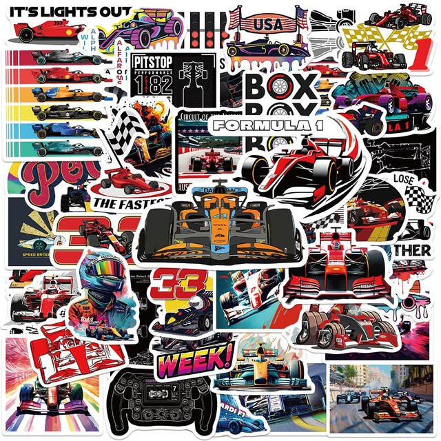 50 Stück F1 Formel 1 Speed Racing Aufkleber Set von Binchi Outdoor Product in Multicolour zur Dekoration von Auto, Motorrad, Laptop und Fahrrad - Bild 1