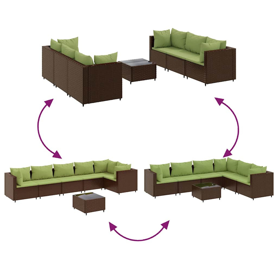 vidaXL 7-tlg. Garten-Lounge-Set in L-Form aus braunem PE-Rattan mit wetterfesten Kissen und pulverbeschichtetem Stahlgestell - Bild 6