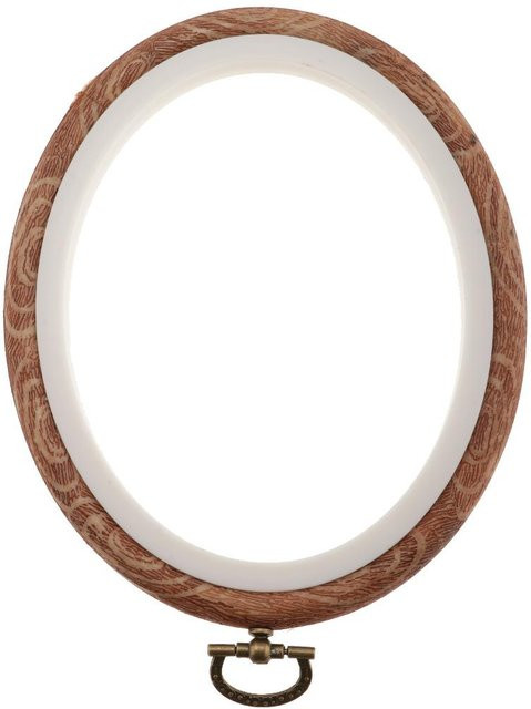 Homyl Stickrahmen aus Kunststoff in Oval für Kreuzstich und Handarbeiten, Braun, Durchmesser: 12 cm - Bild 1