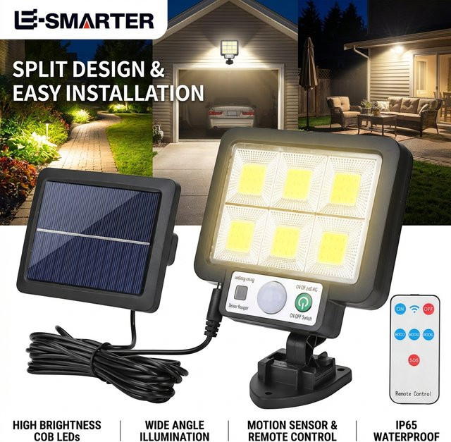 ESMARTER LED Solar Wandleuchte Schwarz mit Bewegungssensor und 3 Modi für Garten und Außenbereich - Bild 1