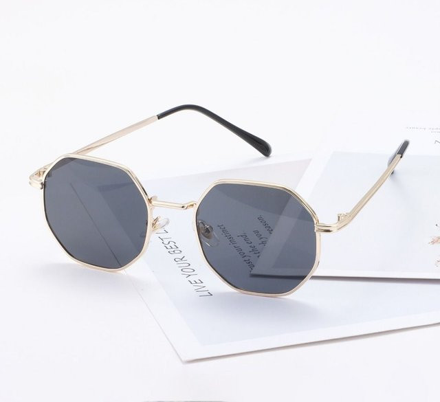 Shichenju Sonnenbrille, Sechseckig, Metall, Vollrand, Unisex, Gold-Black grey - Bild 1