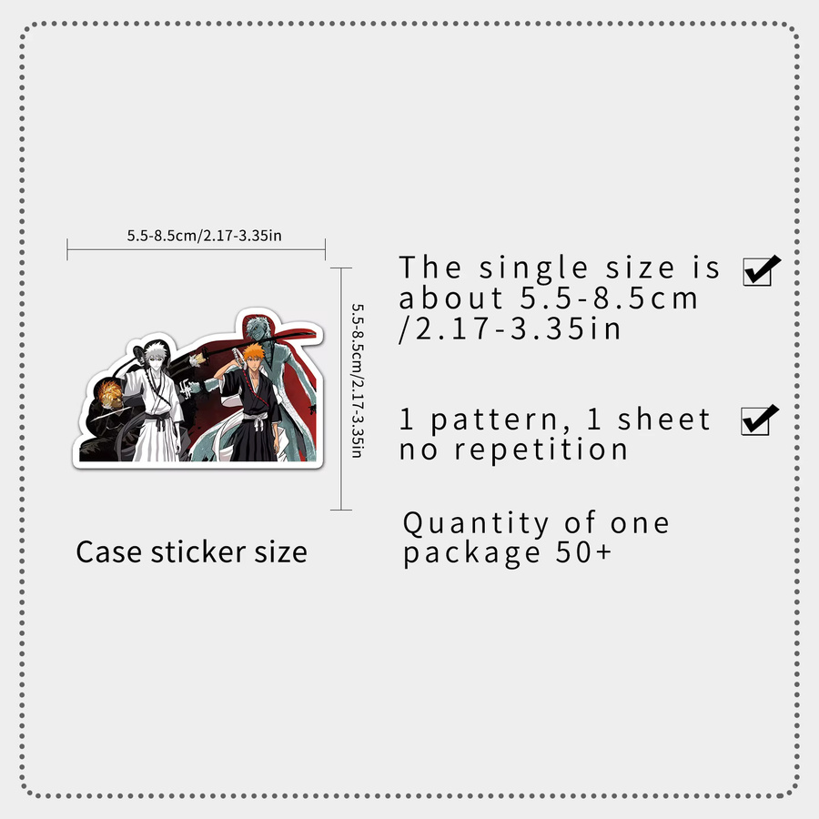 50 Stück Anime Bleach Aufkleber mit Ichigo Kurosaki Motiv, wasserfeste Sticker in Multicolour für Laptop, Skateboard und Scrapbook - Bild 3