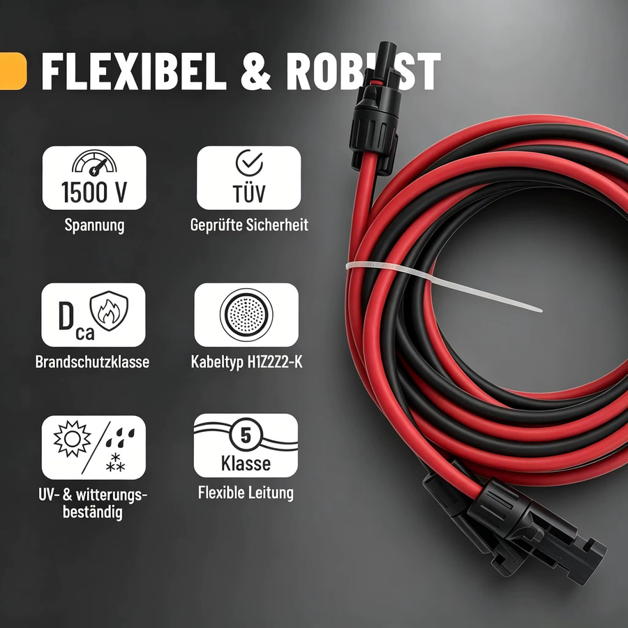 JINGYANGPV Solar-Verlängerungskabel 6mm² 10m Set in Rot und Schwarz mit Paarsteckern für Photovoltaik-Anlagen - Bild 3