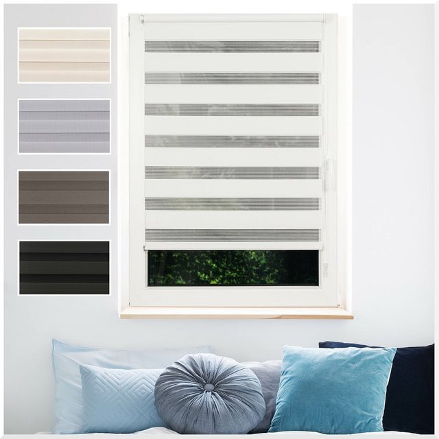 Ondeco Doppelrollo Just Klemmfix Seitenzugrollo blickdicht in Weiß, B: 80 cm, H: 160 cm - Bild 1
