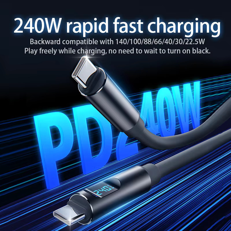 NNBILI USB-C auf USB-C Schnellladekabel mit Digitalanzeige, 240 W, Grau - Bild 4