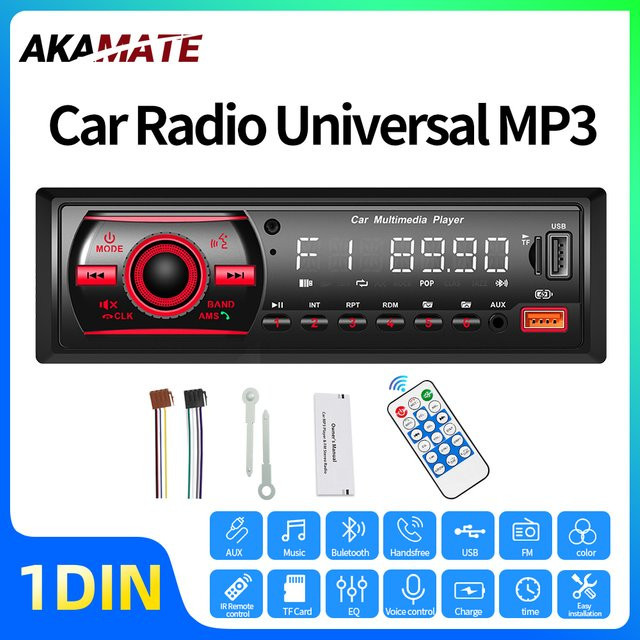 AKAMATE 1DIN Autoradio mit Bluetooth, MP3-Player, FM, AUX, USB und TF-Karte in Schwarz - Bild 1