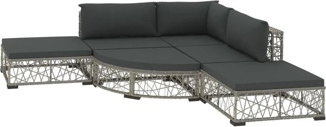 vidaXL 6-tlg Garten-Lounge-Set aus Poly Rattan in Grau mit Kissen und Ottoman im modernen L-Shape Design - Bild 1