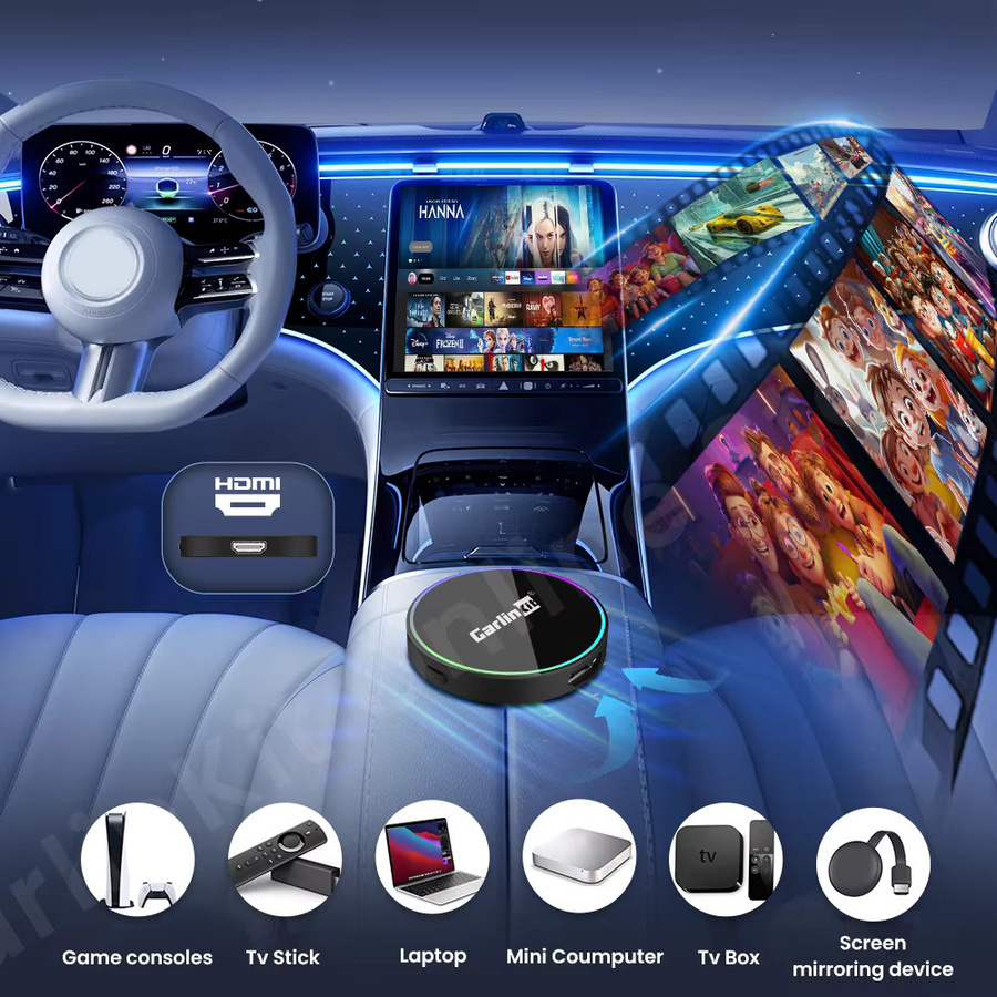 CarlinKit 4.0 Pro Wireless CarPlay und Android Auto Adapter mit HDMI-Eingang für TV-Stick, TV-Box, PS4, PS5, Xbox und Mini-PC, Schwarz - Bild 3