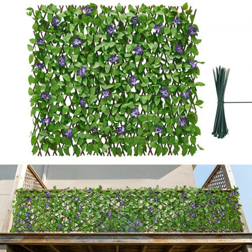 VEVOR Sichtschutz Zaun aus künstlichen Pflanzen in Hell- und Dunkelgrün, erweiterbare Efeu-Wand aus Weidenholz für Balkon und Terrasse, Höhe: 64,9 cm, Breite: 310 cm - Bild 1