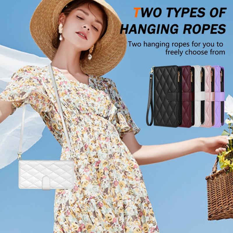 Samsung Crossbody Lanyard Leder Handyhülle mit Reißverschluss Geldbörse für Galaxy S25 Edge S24 Ultra S23 FE S22 S21 S20 Plus Note 20 Flip Cover - Bild 2