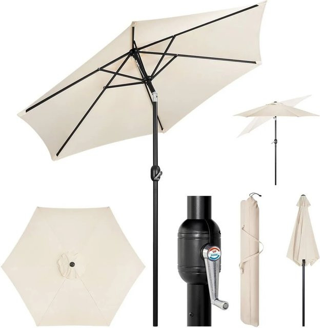 WOLTU Strandschirm Sonnenschirm mit 45 Grad Neigung und Handkurbel in Beige, Durchmesser: 300 cm - Bild 1