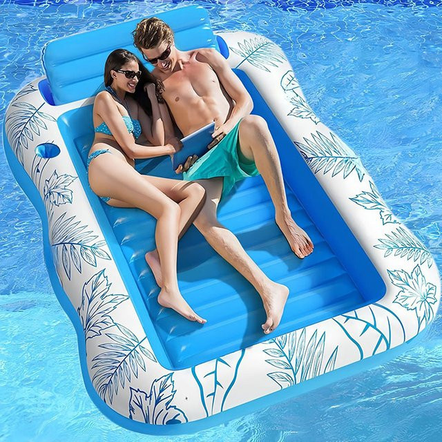 ZJMZYM Doppelte aufblasbare Schwimmmatratze in Blau als Strandliege und Schwimmring für Pool und Freizeit - Bild 1