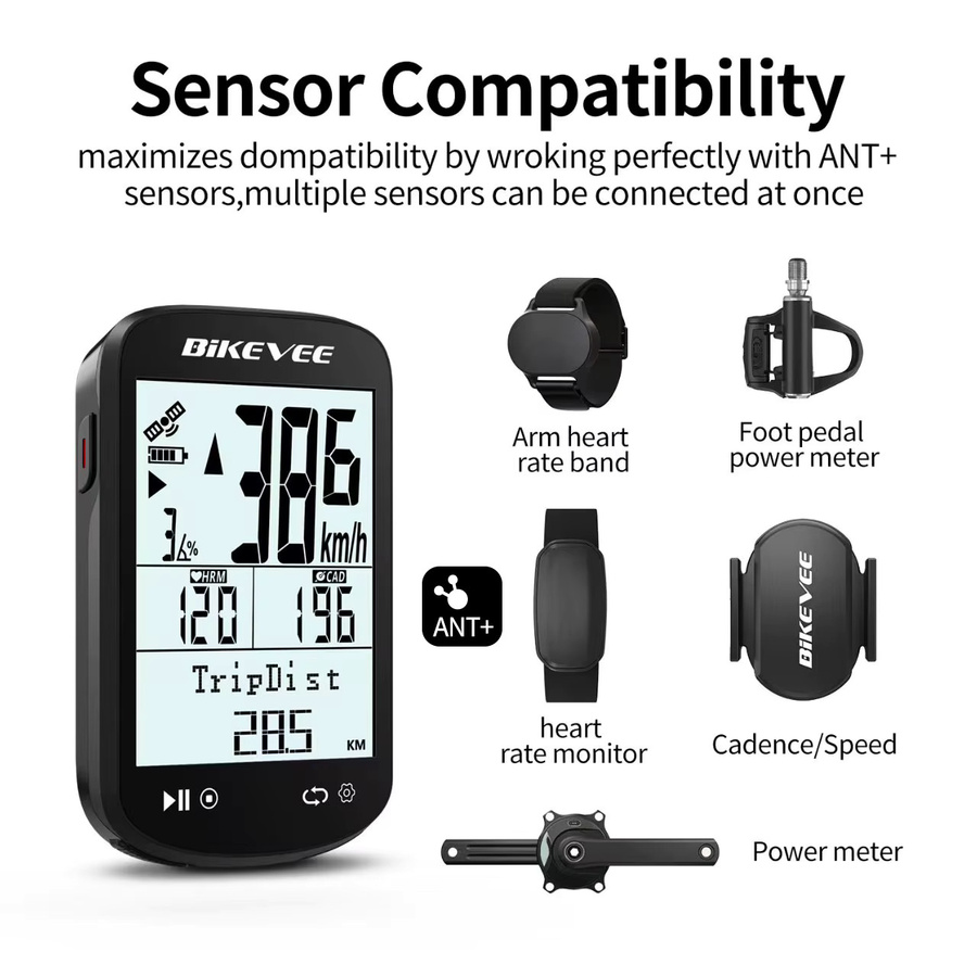 Bikevee Multifunktionaler kabelloser GPS-Fahrradcomputer mit Hintergrundbeleuchtung, Bluetooth und ANT+ Link, Farbe: Schwarz - Bild 4