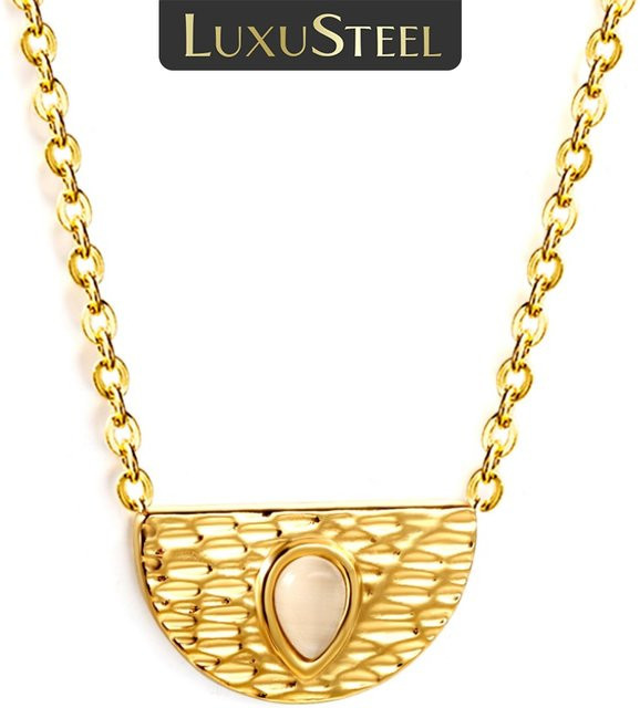 LUXUSTEEL Halskette Edelstahl, weiß, Katzenauge Stein, Damen - Bild 1