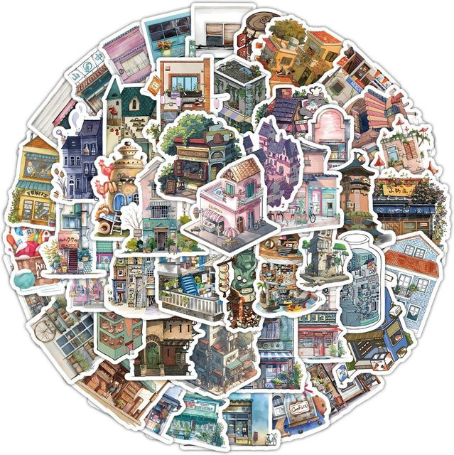 60 Stück Anime Graffiti Aufkleber mit japanischer Architektur in Multicolour von BulingBulingStickers Shop - Bild 1