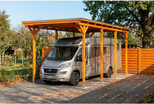 SKANHOLZ Caravan-Carport Emsland aus Fichte mit Stahl-Flachdach in Eiche hell und Anthrazit, B: 402 cm, T: 373 cm, H: 846 cm - Bild 1