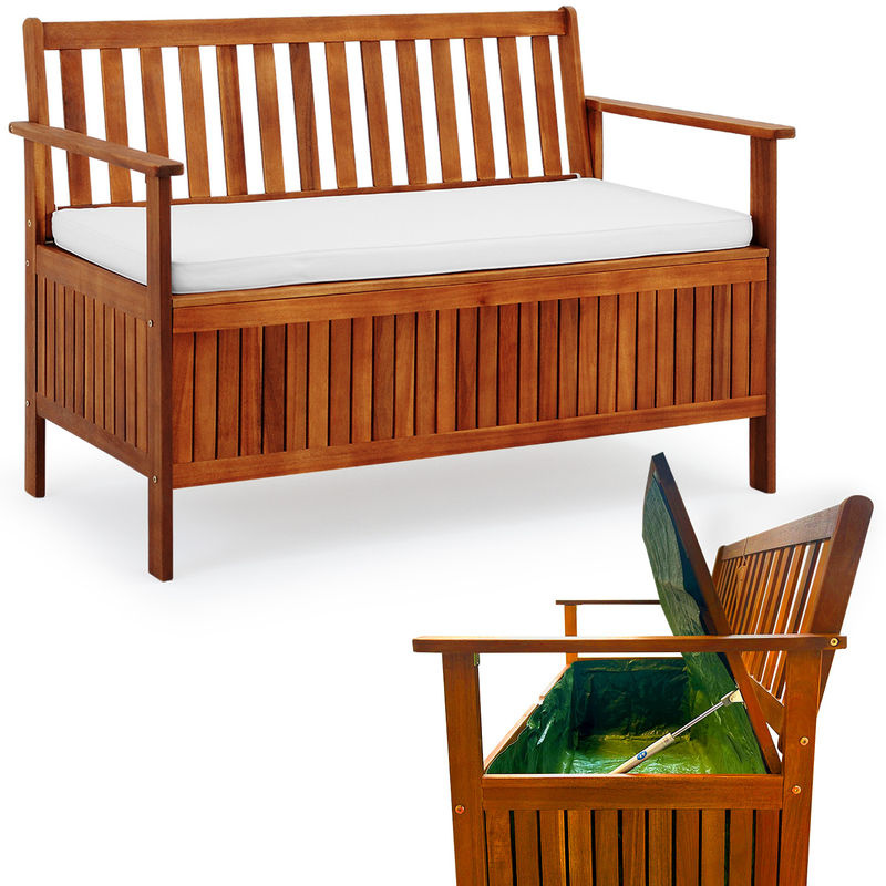 CASARIA Gartenbank aus Akazienholz in Braun mit Stauraum für Kissen, B/T/H: 120 x 65 x 85 cm - Bild 2