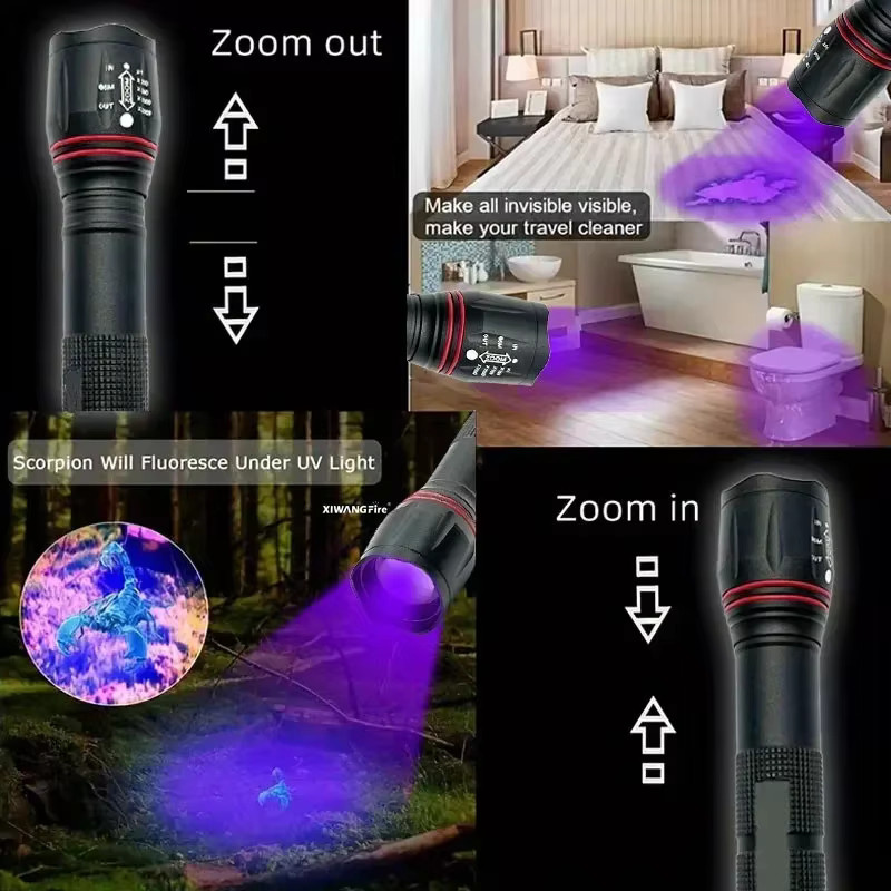 NEWBIRTH T6 LED UV Taschenlampe 395nm mit Zoomfunktion in Schwarz für EDC und Detektion von Flecken oder Skorpionen - Bild 2