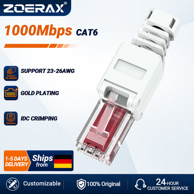 ZoeRax RJ45 CAT6 CAT5E Ethernet-Stecker in Weiß, werklose LAN-Abschlussstecker für 23AWG-26AWG Netzwerkkabel, 24/12 Stück - Bild 1