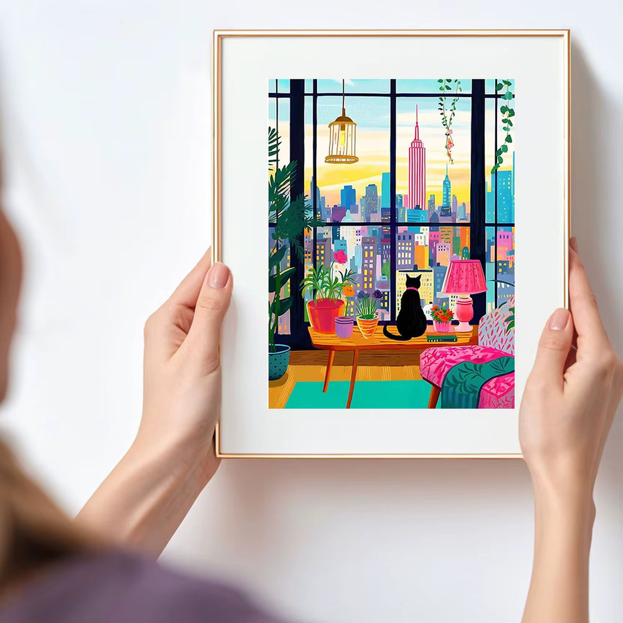 Huacan Diamantmosaik Kunstbild Stadtkatze in Mehrfarbig, modernes Tierlandschaft Wandbild mit Strass-Elementen, B/H: 20 x 30 cm - Bild 3