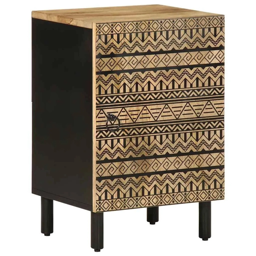 vidaXL Badschrank aus Massivholz Mango im Retro-Stil mit Blumenmuster, Braun/Schwarz, B: 38 cm, T: 33,5 cm, H: 58 cm - Bild 2
