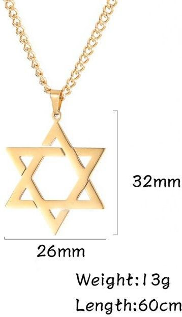 Anhänger Halskette Magen David Stern, Edelstahl, Gold, Unisex - Bild 1