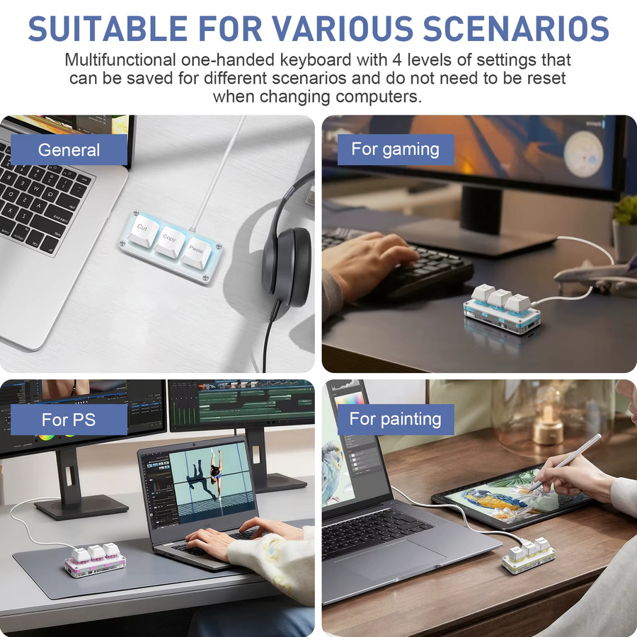 SAYODEVICE Mini-Shortcut-Tastatur mit 3 Tasten, mechanisches Makro-Keypad in Weiß, USB-C kabelgebunden und Hot-Swap-fähig für Gaming und Büroarbeit - Bild 3