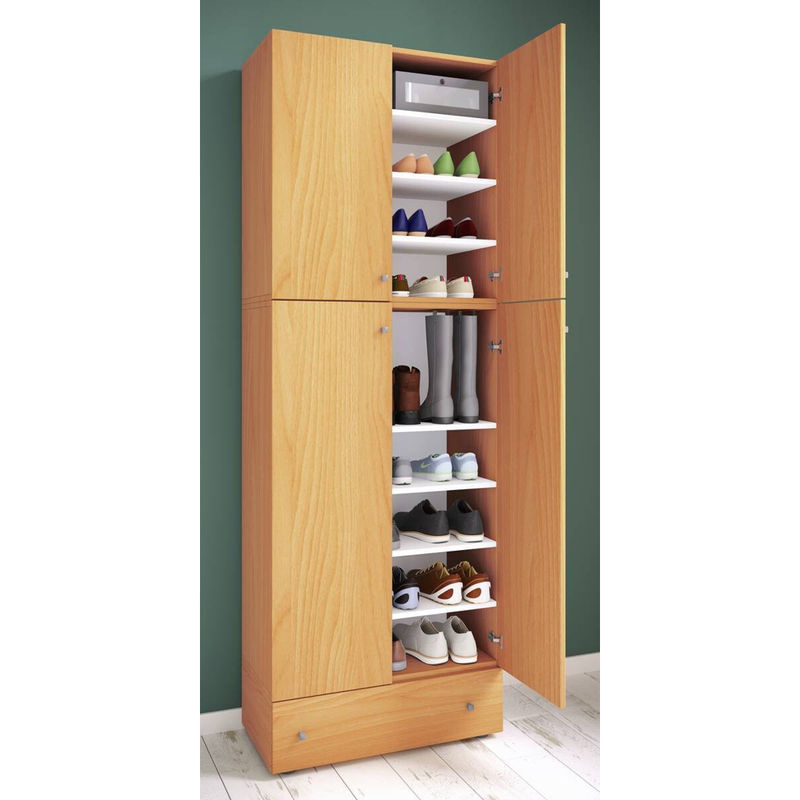 VCM Schuhschrank Lona aus Holz in Buche Nachbildung Weiß mit 4 Drehtüren und Schubladen, H x B x T: 200 x 70 x 39 cm - Bild 2