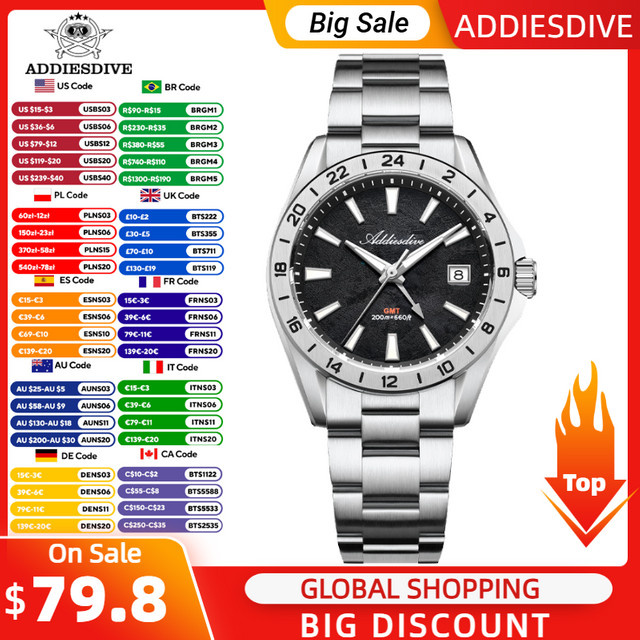 ADDIESDIVE Taucheruhr, Quarz, Edelstahl, Saphirglas, 38 mm, Herren - Bild 1