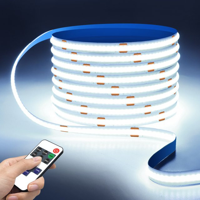 Lcamaw COB LED Streifen mit USB-Anschluss, dimmbar per HF-Fernbedienung, weiß, 120 LEDs/m zur Hintergrundbeleuchtung für TV, Spiegel oder Küche - Bild 1