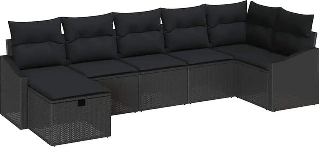 vidaXL Garten-Sofa-Set aus Poly-Rattan in Schwarz mit 7 Teilen und Kissen - Bild 1